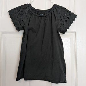 Cat & Jack Black Top With Eyelet Lace Flutter Sleeves 10-12 (Bundle)